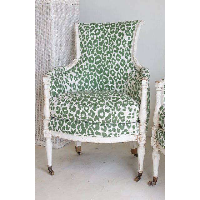 Green Schumacher Cheetah Antique Chair on Casters For Sale - Image 4 of 4