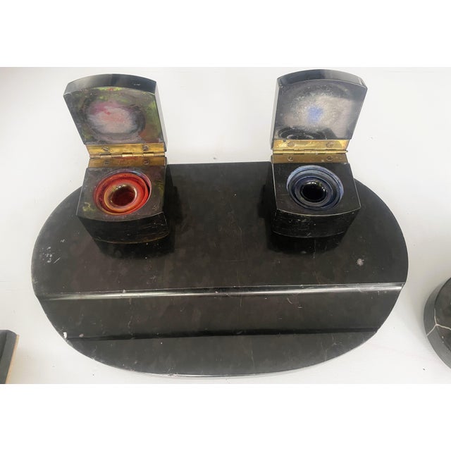 Art Déco Office Desk Set in Black Marble, 1930s, Set of 7 For Sale - Image 12 of 18