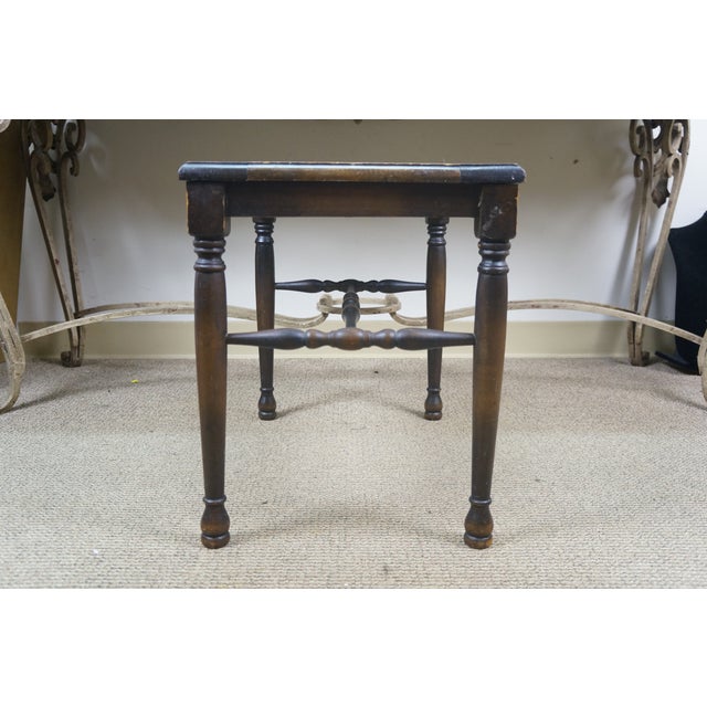 Antique Walnut Caned Piano Vanity Bench Seat Stool Foot Rest 18" For Sale - Image 4 of 16