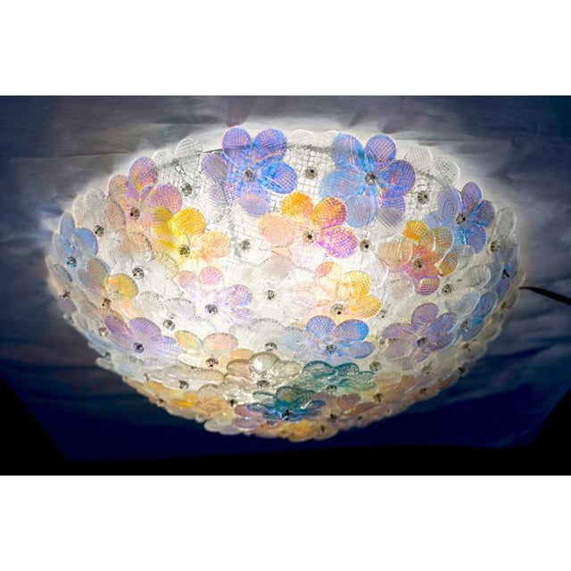 Multicolor Iridescent Murano Glass Flowers Basket Ceiling Lights by Barovier, 1950 For Sale - Image 4 of 9