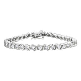 .925 Sterling Silver 1/4 Cttw Diamond Round Miracle Plate and "S" Link Tennis Bracelet - 7" For Sale