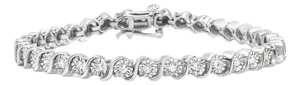 .925 Sterling Silver 1/4 Cttw Diamond Round Miracle Plate and "S" Link Tennis Bracelet - 7"