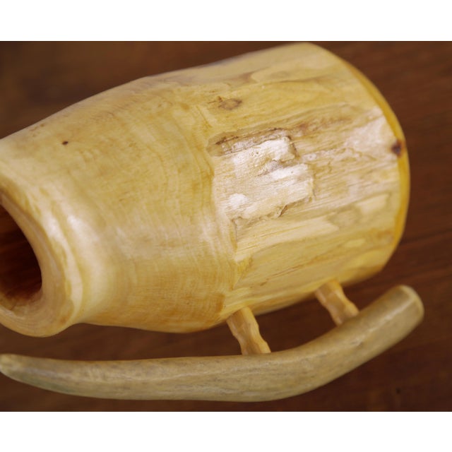Rustic Handcarved Decorative Wooden Tankard With Antler Handle - Signed by Montana Artisan 2005 For Sale - Image 12 of 13