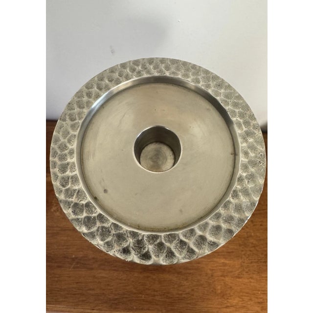 Vintage Hammered Metal Tall Taper Candle Holder Candlestick Silver Tone Decor For Sale - Image 9 of 11