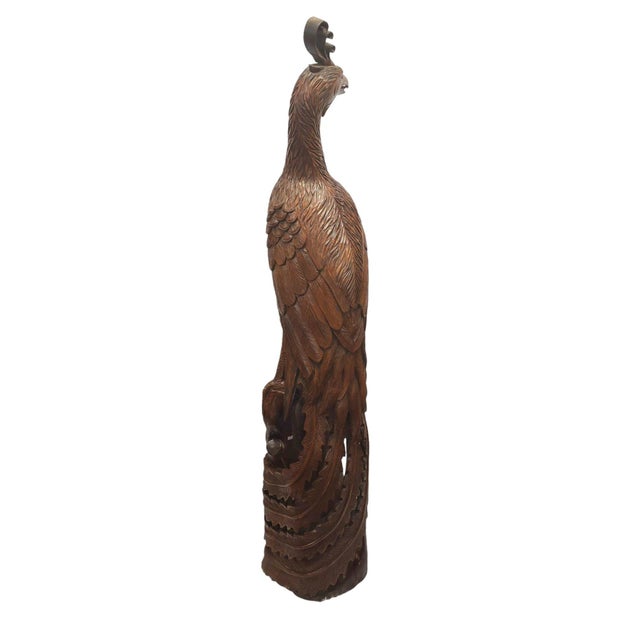 Brown Monumental Hand-Carved Tropical Hardwood Phoenix Sculpture, 80″ High For Sale - Image 8 of 14