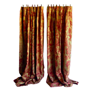 Pair of Fortuny Curtains in the Glicine Design Red and Gold