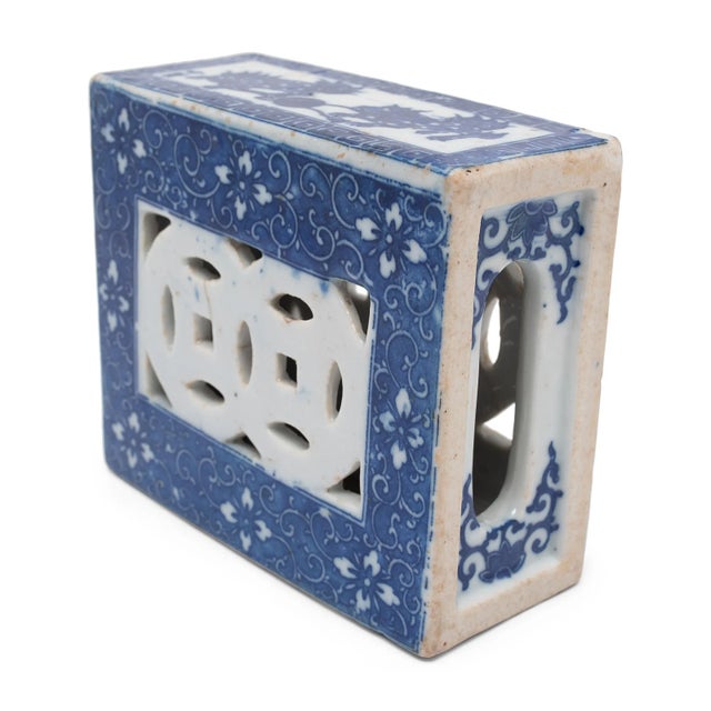 Ceramic Chinese Blue and White Fu Lion Headrest, C. 1920 For Sale - Image 7 of 7