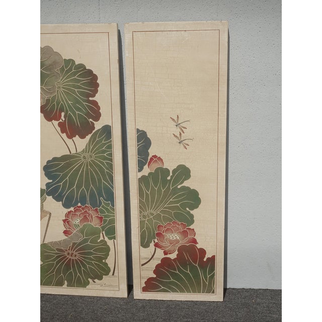 Vintage Oriental Asian Three Panel Picture Screen Crackle & Etched Finish For Sale In Los Angeles - Image 6 of 16