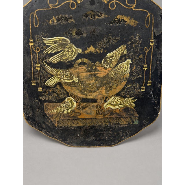 Early 19th Century Regency Painted and Gilt Tôle Fire Screen W/ Doves and Classical Brazier, 19th C For Sale - Image 5 of 10