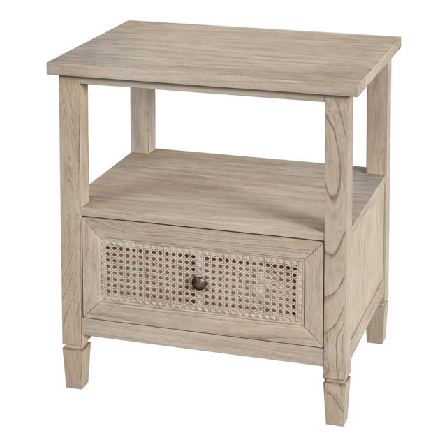 Flagstaff 25 in. W Rectangular Cane 1 Drawer Nightstand with Top Open Shelf, Desert Sand For Sale