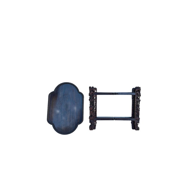 Wood Vintage Oval Curve Shape Folding Cross Brace Stand Side Table For Sale - Image 7 of 10