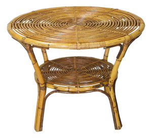 Vintage Round Two-Tier Coffee Table in Bamboo and Rattan by Tito Agnoli, Italy, 1960s