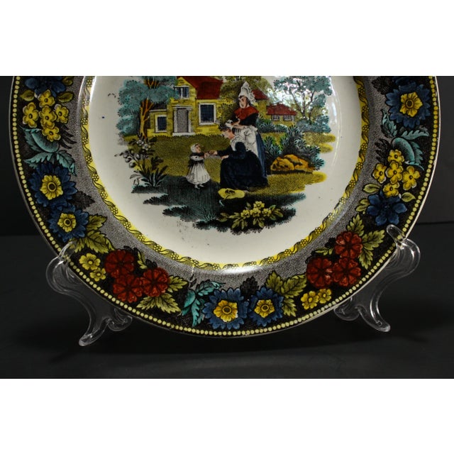 1830s Creil French Faience Polychrome Transfer Plate Two Women & Baby Girl For Sale In Houston - Image 6 of 11