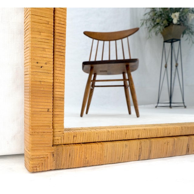 Large 36x44 c1970s Rectangle Rattan Cane Bamboo Frame Wall Mirror MINT For Sale - Image 11 of 15