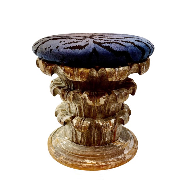 Wood Mid 20th Century Italian Hand Carved Wood Ottoman With Scalamandré Tiger Velvet Upholstery For Sale - Image 7 of 9