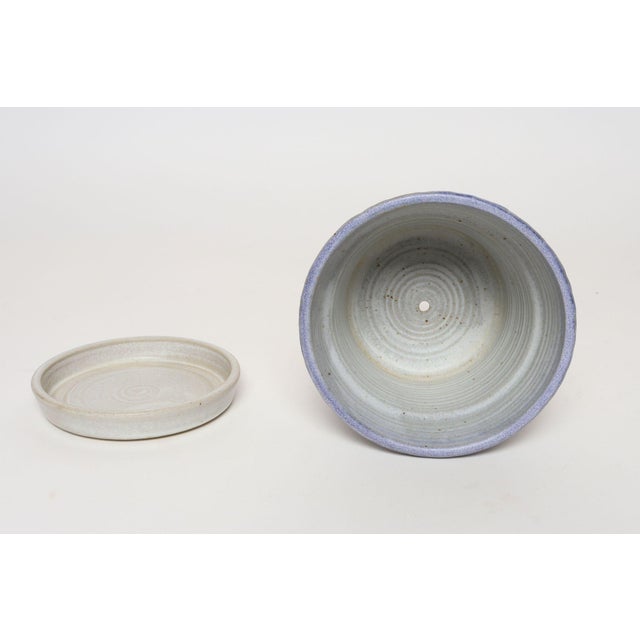 Vintage Periwinkle Incised Studio Ceramic Planter With Saucer by Deanna Nichols For Sale - Image 4 of 15