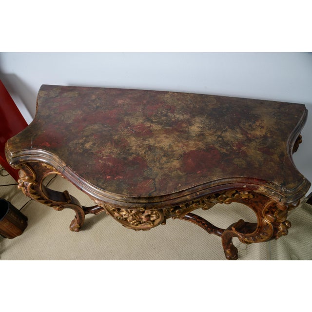 Italian Baroque Style Gilt Wood Console Table Faux Tortoiseshell For Sale - Image 12 of 12