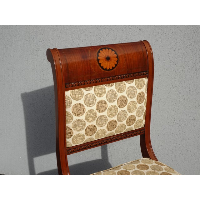 Set of Eight Vintage Marquetry Medallion Inlay Dining Room Chairs For Sale In Los Angeles - Image 6 of 12