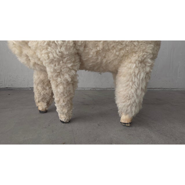 Cream Mid Century Wool Ram Sheep Stool Sculpture For Sale - Image 8 of 8