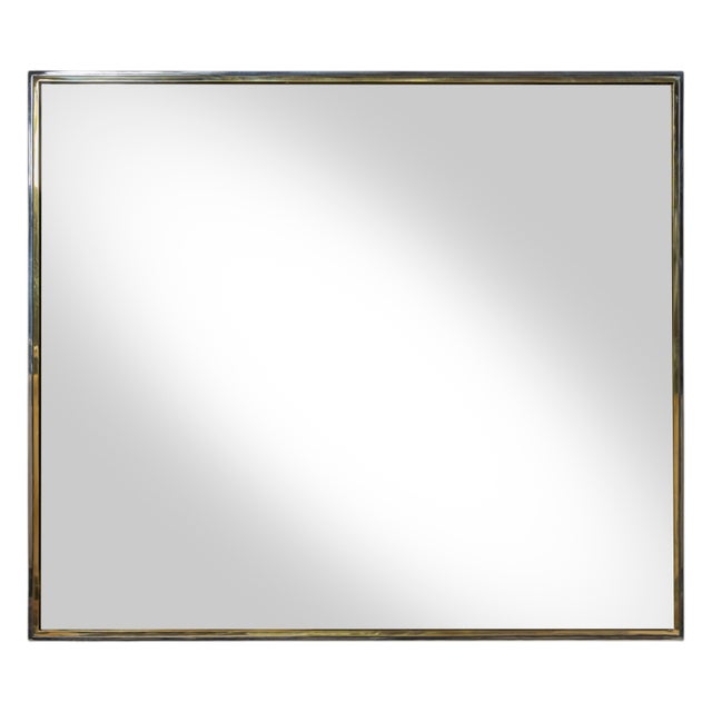 Metal Mid-Century Modern Italian Brass and Chrome Wall Mirror, 1970s For Sale - Image 7 of 7