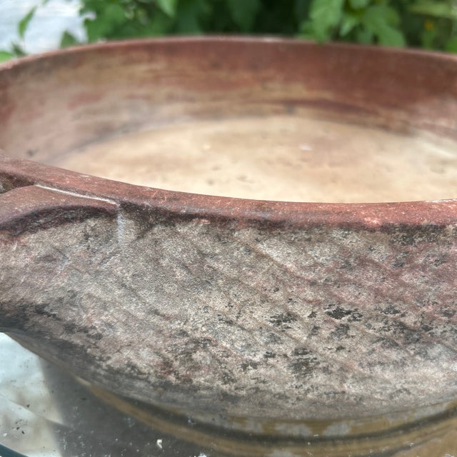 Indian Antique 19th Century Indian Hand-Carved Red Sandstone Kundi Bowl - 16" For Sale - Image 3 of 6
