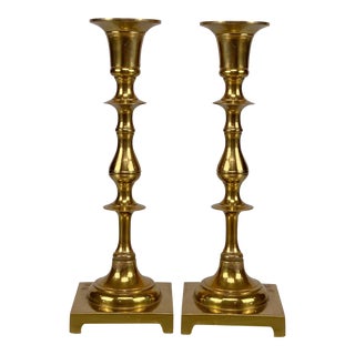 Vintage Traditional Brass Turned Candlestick Holders - a Pair For Sale