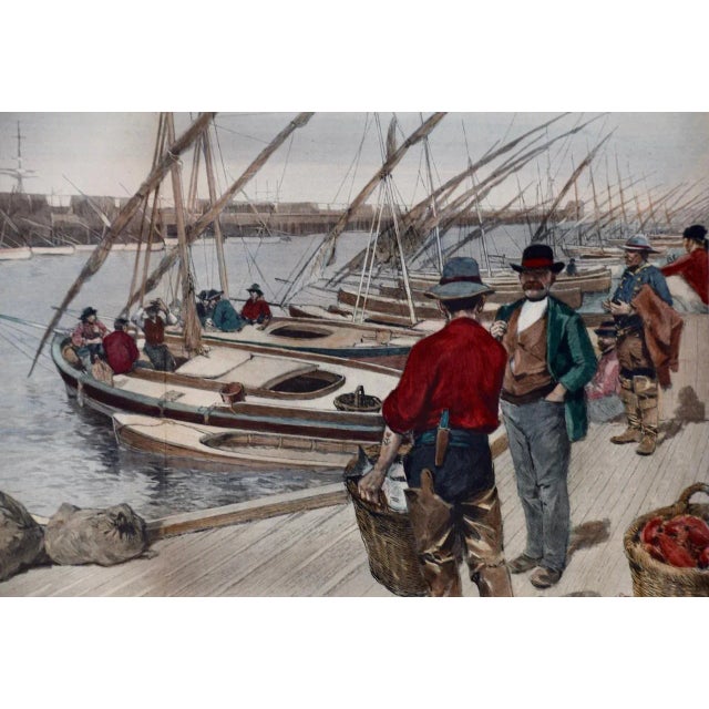 San Francisco Sicilian and Italian Fishermen: A 19th C. Hand-Colored Woodcut, 1889 For Sale - Image 4 of 7