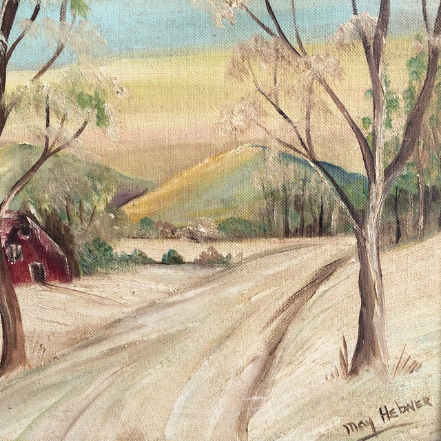 Mid-20th Century Winter Farmhouse Landscape, Oil on Board -- Framed For Sale - Image 9 of 12