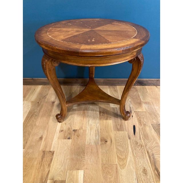 Wood Hekman Round Side Table With Queen Anne Legs For Sale - Image 7 of 7