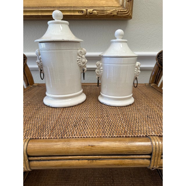Vintage Italian Rustic Ceramic Ginger Jar With Lid and Lionheads For Sale - Image 13 of 15