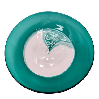 Postmodern Teal and Clear Murano Glass Plate from La Murrina, Italy, 1980s For Sale