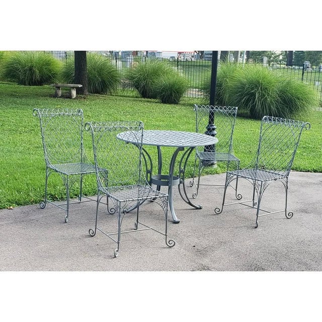 Metal 1970s Wireworks Style Cast Iron Table & 4 Wire Finish Chairs For Sale - Image 7 of 10