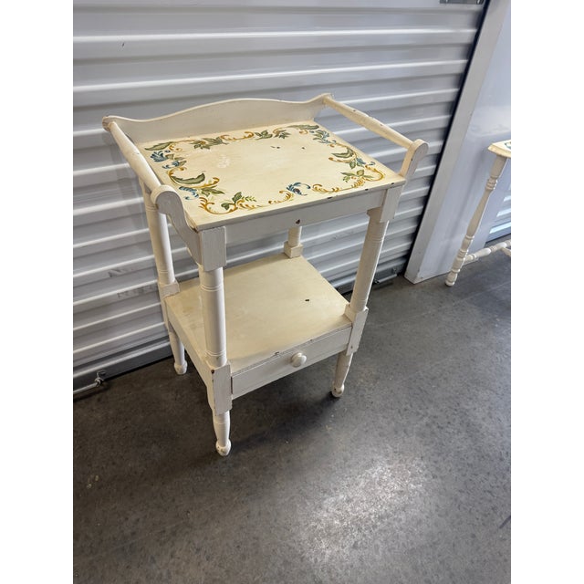 Ivory 1960s Matching Set Hand Painted Dresser and Two Bedside Tables, 3 Pieces For Sale - Image 8 of 10