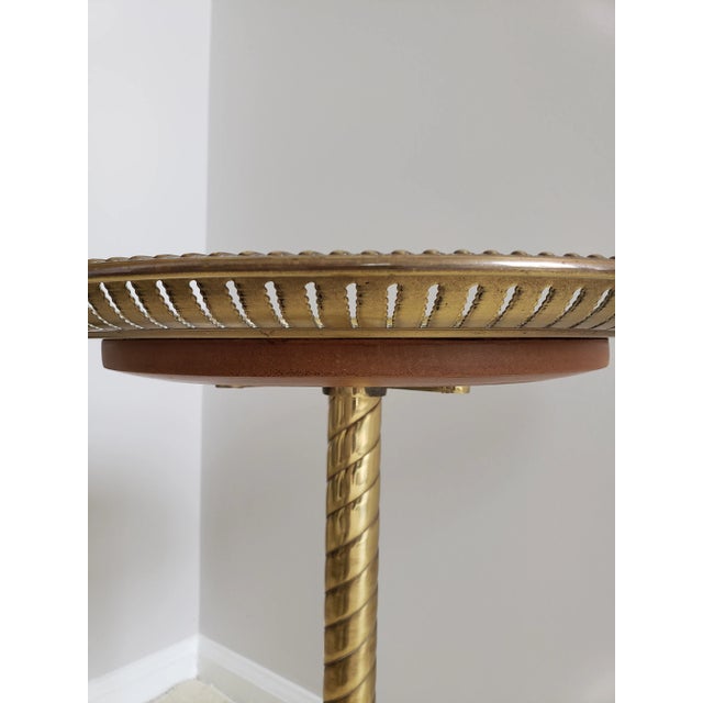 1970s Vintage Brass Pedestal Side Table With Florentine Engraving and