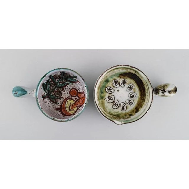 Glazed Stoneware Bowl, Lidded Jar and Three Crème Brûlée Bowls with Handles, Set of 5 For Sale - Image 3 of 11