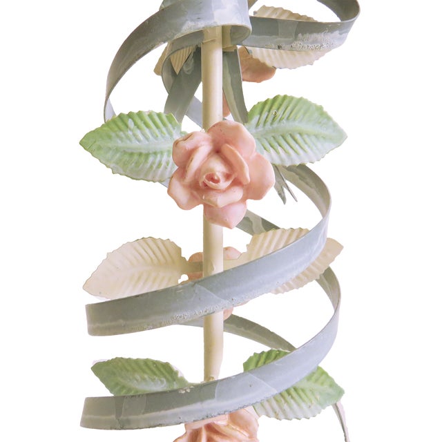 Italian Tole Ribbon & Floral Candlesticks, a Pair (2 Sets Are Available) For Sale - Image 4 of 5