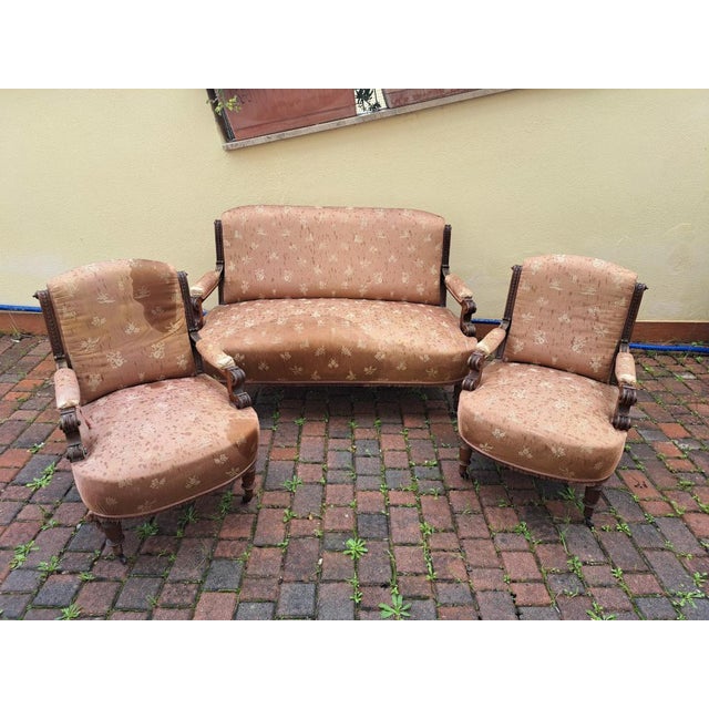 Pink Umbertine Living Room Set in Walnut, 1890s, Set of 3 For Sale - Image 8 of 8