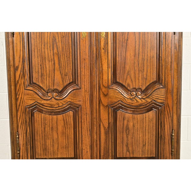 Baker Furniture French Provincial Louis XV Carved Oak Armoire Dresser or Linen Press, Circa 1960s For Sale - Image 11 of 16