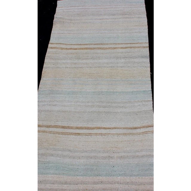 Mid 20th Century Minimalist Striped Design Vintage Turkish Kilim Runner With Neutral Tones For Sale - Image 5 of 9