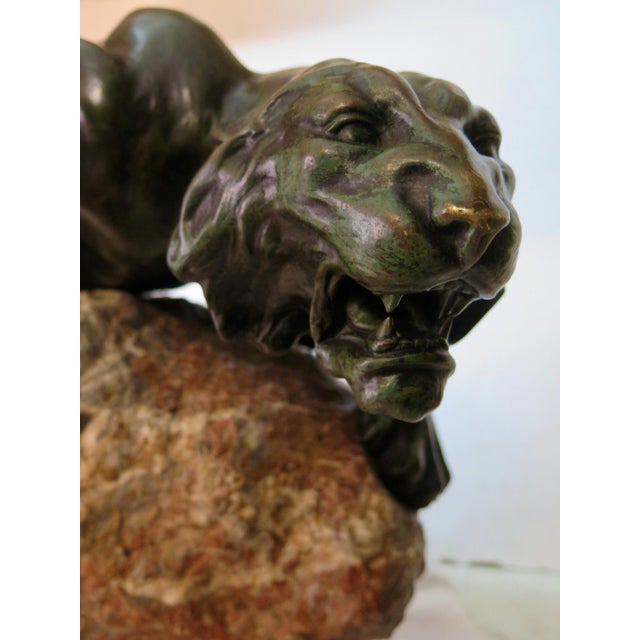 Early 20th Century Bronze Mountain Lion with Tiffany & Co. Clock For Sale - Image 9 of 12