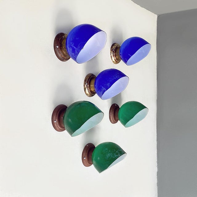 Italian Green and White Glass & Sheet Metal Wall Light, 1930s, Set of 3 For Sale - Image 15 of 16