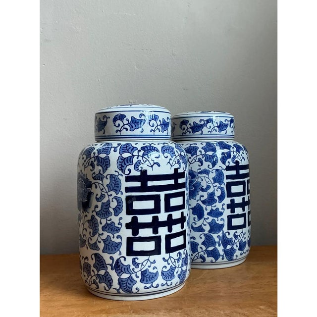 Vintage Asian Double Happiness Lidded Urns - A Pair For Sale - Image 12 of 13