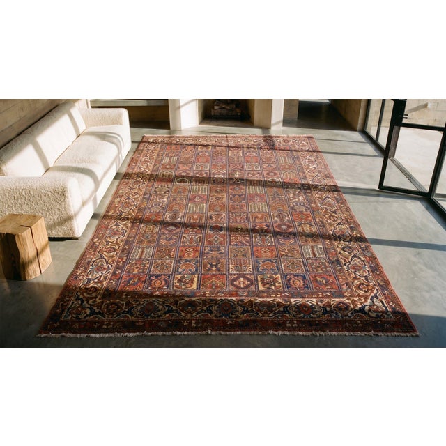 Masterful Multi Color Ground With Gardens Details in a Geometric Design Antique Persian Bakhtiari Rug For Sale - Image 11 of 11