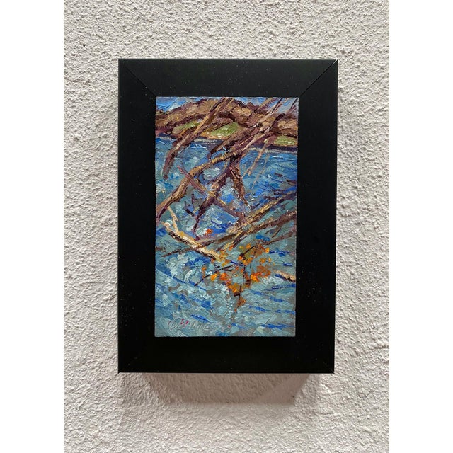 This oil on panel artwork captures the serene waters of Sloan's Lake, where delicate brushstrokes depict intertwining...