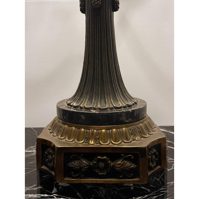 Metal Vintage 38” Hollywood Regency Brass & Marble Prism Lamp For Sale - Image 7 of 10