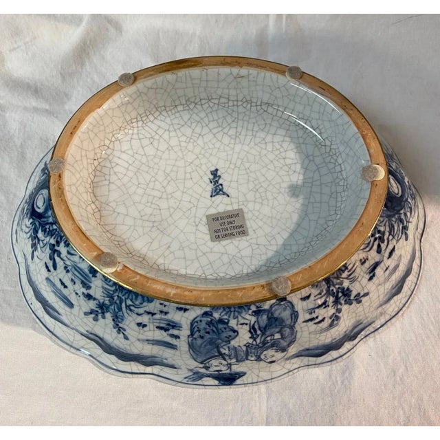 Antique White Vintage Blue and White China Bowl For Sale - Image 8 of 11