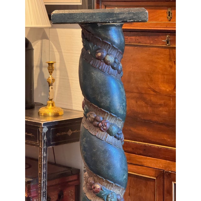 Wood Italian Carved and Painted Column Pedestal For Sale - Image 7 of 7
