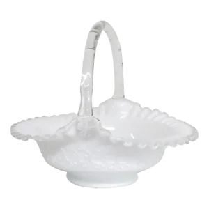 Fenton Silver Crest Style Milk Glass Ruffled Crimped Rim Lace Large Basket