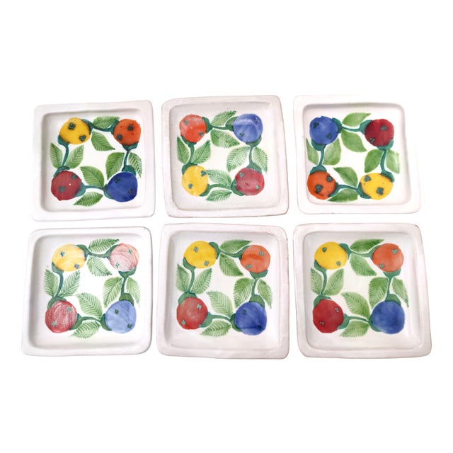 Vintage Hand-Crafted Square Earthenware Plates from De Simone, Italy, 1964, Set of 6 For Sale