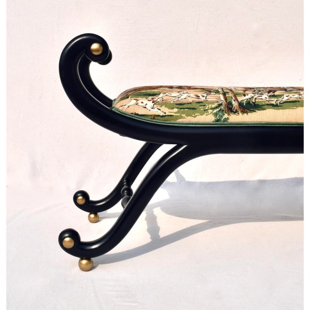 Wood Late 20th Century English Regency Curule Form Bench Fox Hunting Theme For Sale - Image 7 of 13